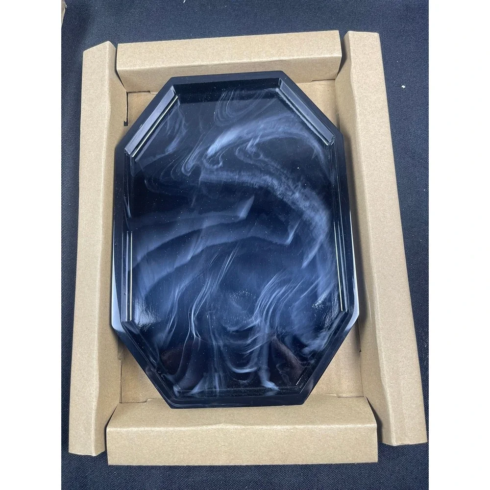 Black Marble Resin Octagon Jewelry Display Tray Bathroom Vanity Organizer